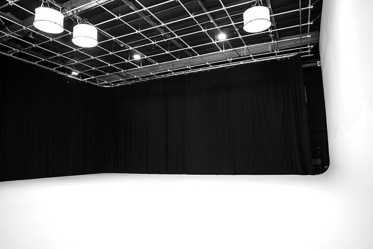 Stage 1 with the black drapes pulled across both walls