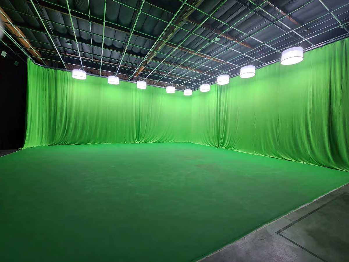 Stage 1 with the digi-green drapes covering both walls