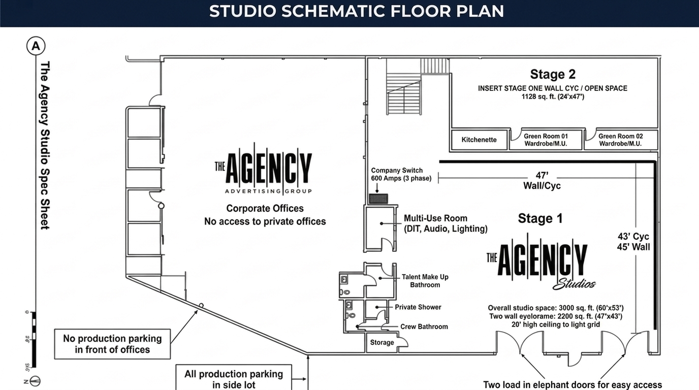 Schematic floor plan of The Agency Studios